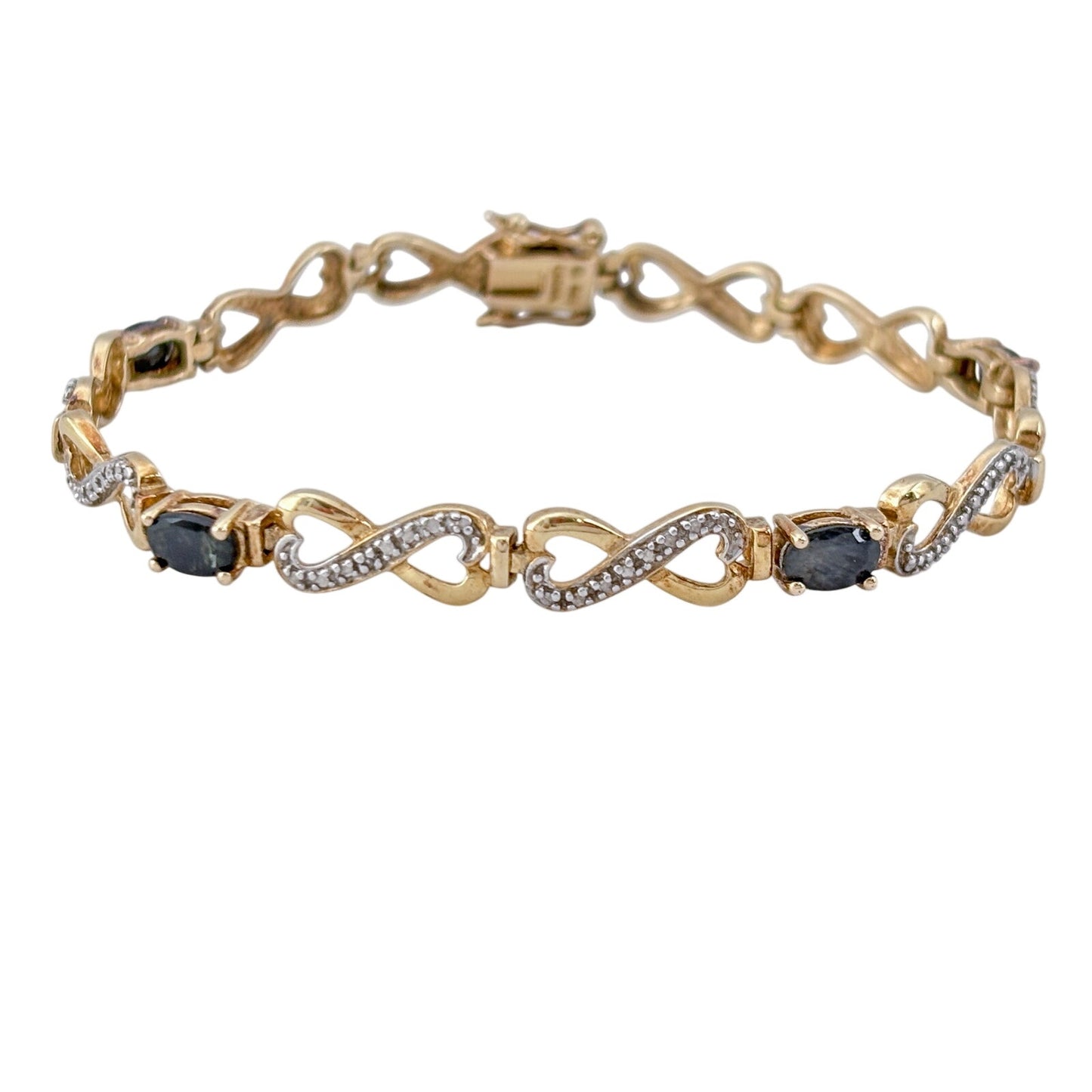 Vintage Gold-Tone Sterling Silver 925 Sapphire Diamond Infinity Bracelet 7"