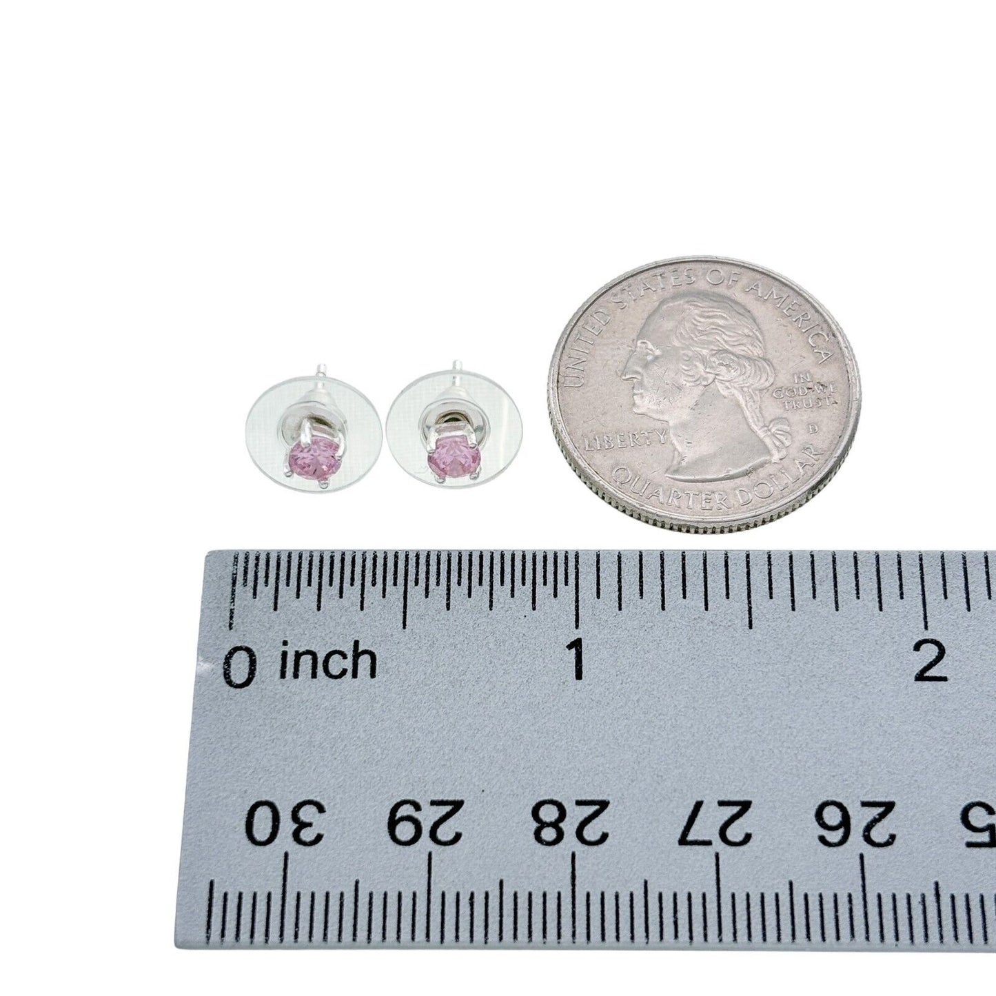 Vintage Sterling Silver 925 Pink Cubic Zirconia Stud Earrings