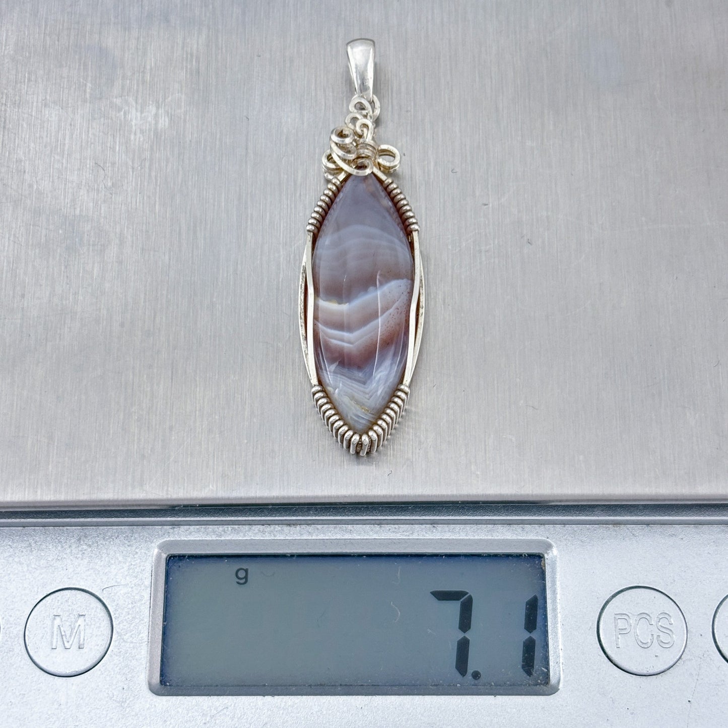 Vintage Sterling Silver 925 Banded Agate Pendant