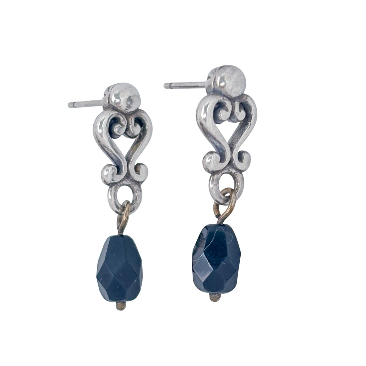 Vintage Sterling Silver 925 Melanite Black Garnet Drop Earrings