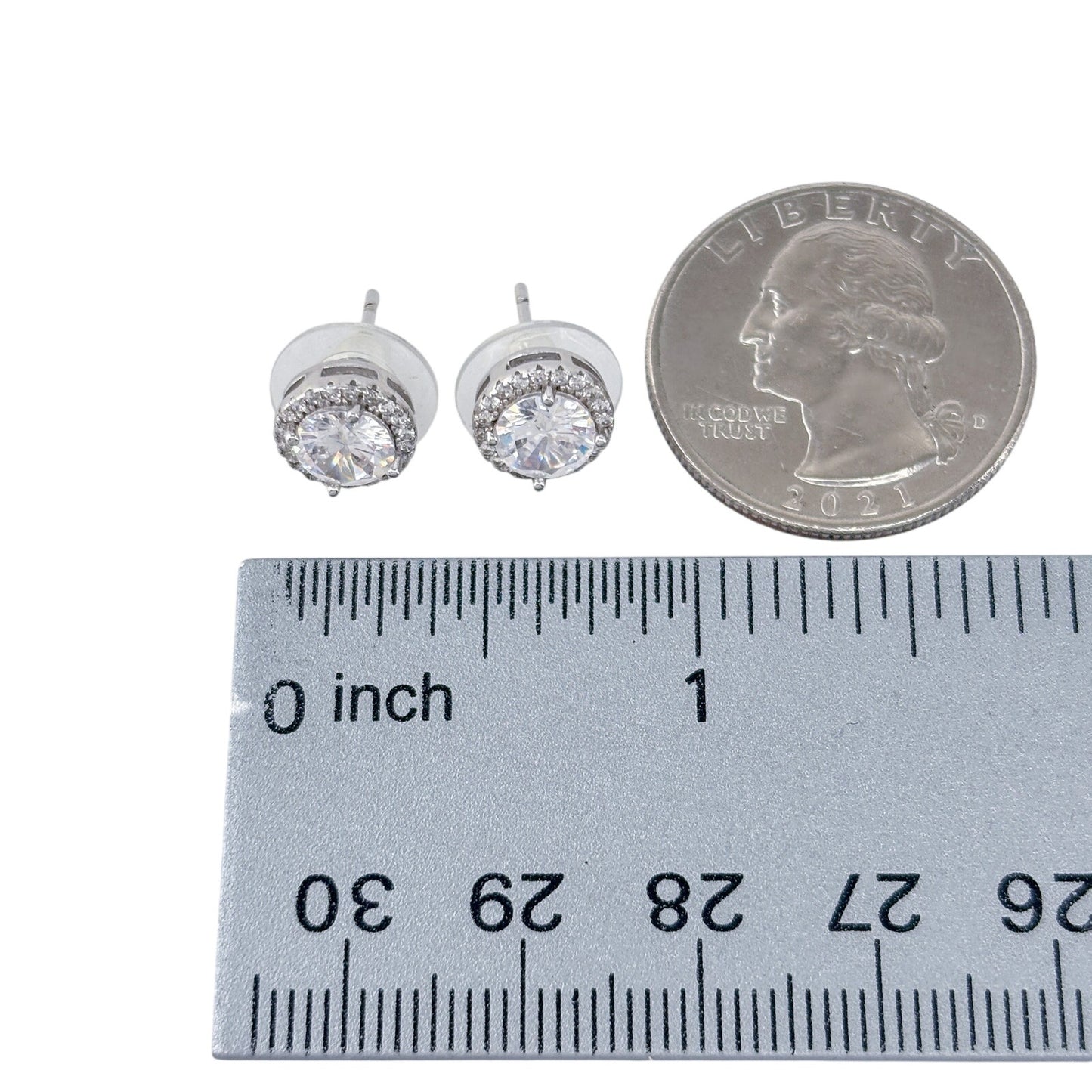 Vintage Sterling Silver 925 Cubic Zirconia Halo Stud Earrings