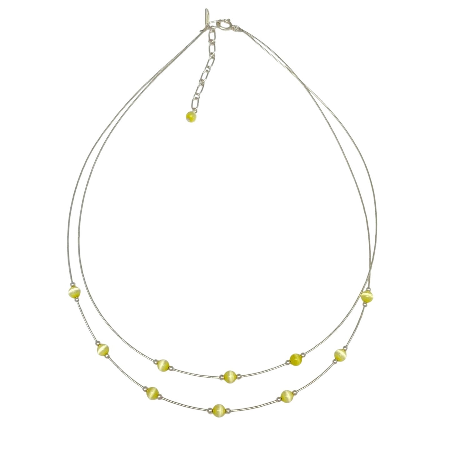 Vintage Sterling Silver 925 Yellow Cat’s Eye Necklace 15.5-17.5"