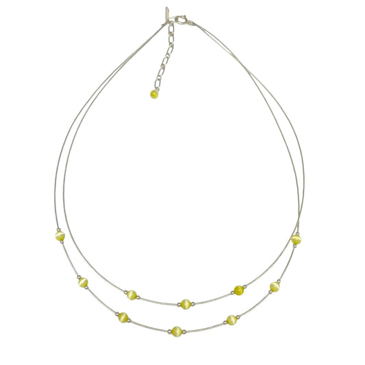 Vintage Sterling Silver 925 Yellow Cat’s Eye Necklace 15.5-17.5"