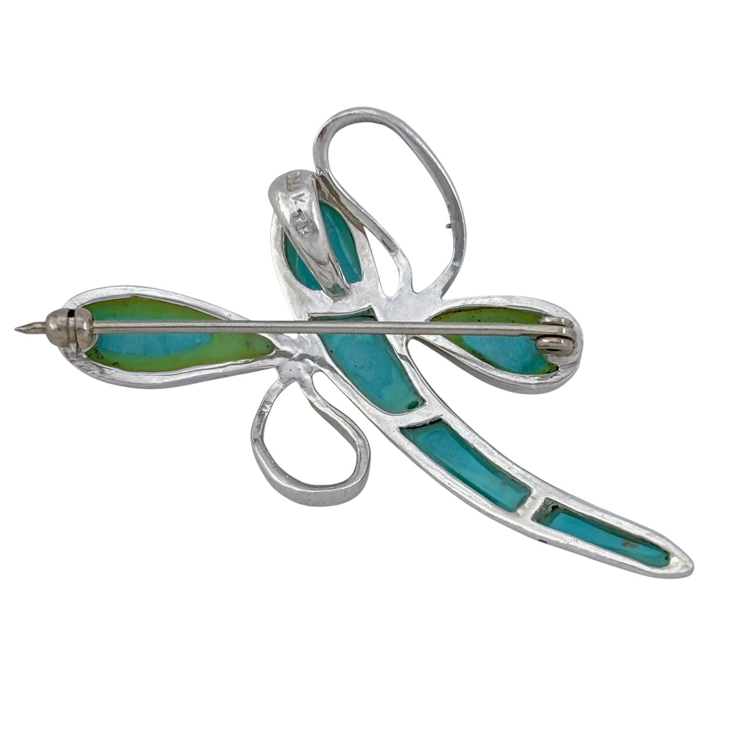 Vintage Sterling Silver 925 Magnesite Dragonfly Brooch Pendant