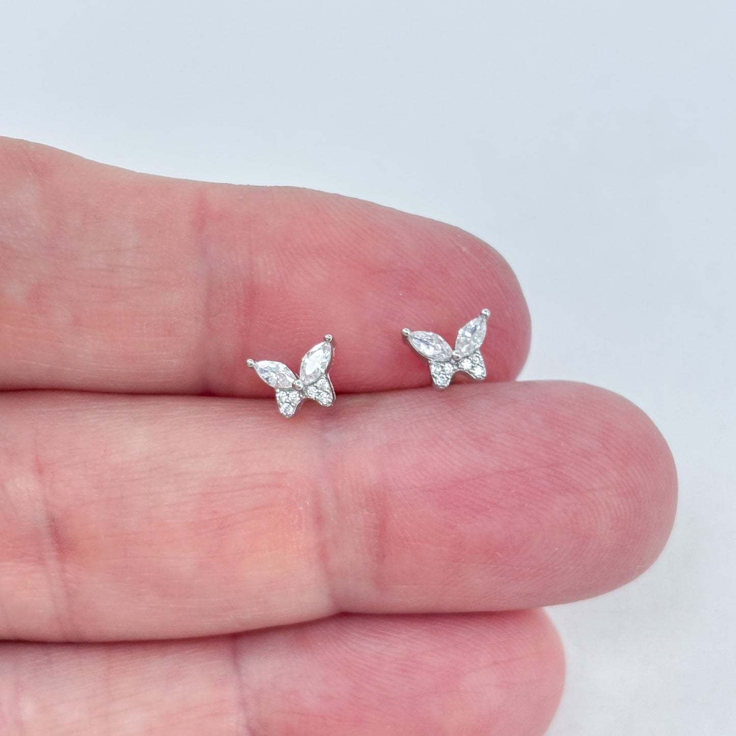 Vintage Sterling Silver 925 Cubic Zirconia Butterfly Stud Earrings