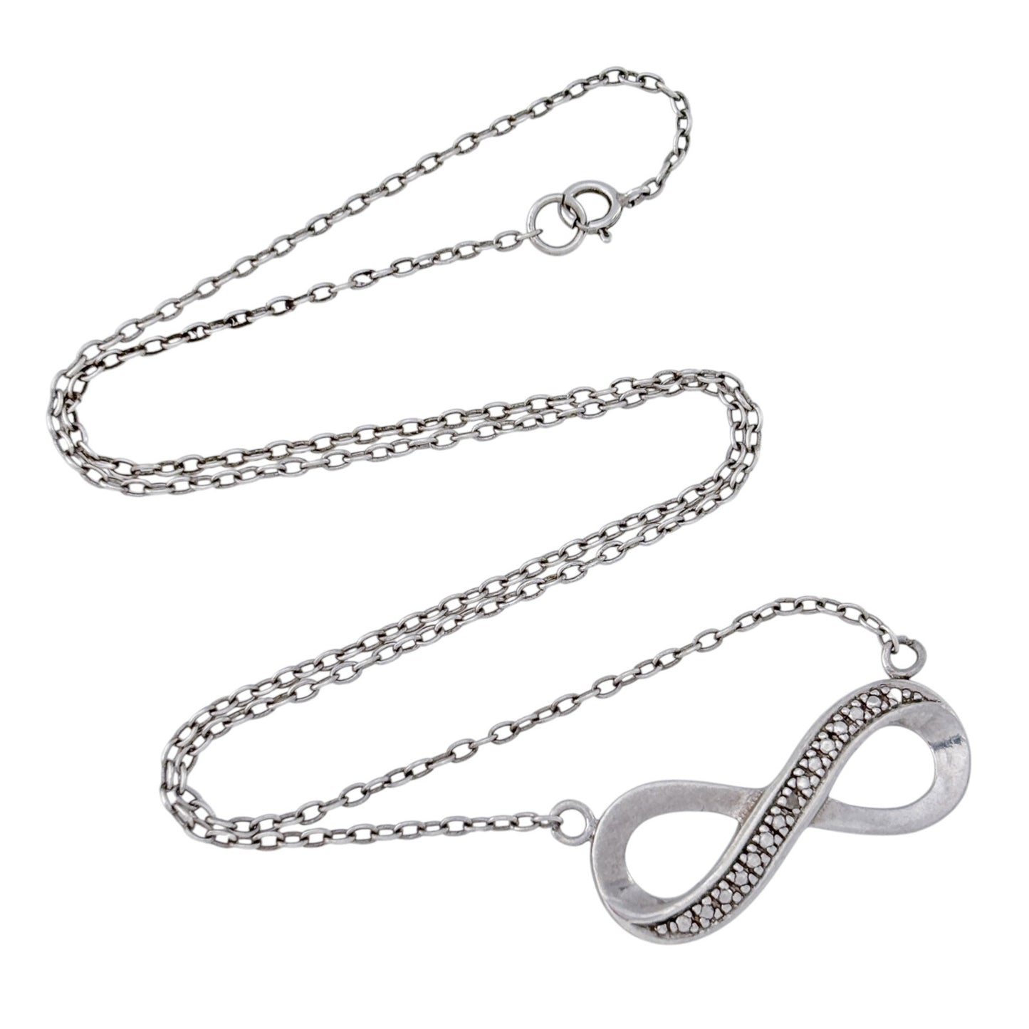Vintage Sterling Silver 925 Diamond Infinity Necklace 18"