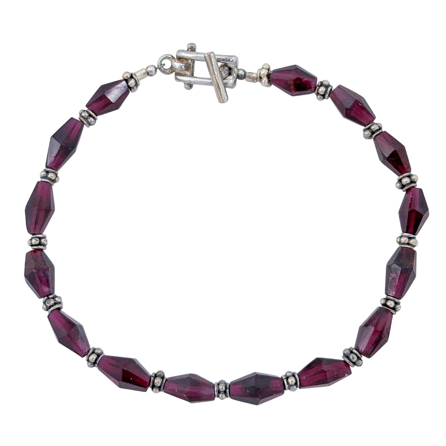 Vintage Sterling Silver 925 Garnet Toggle Bracelet 8"