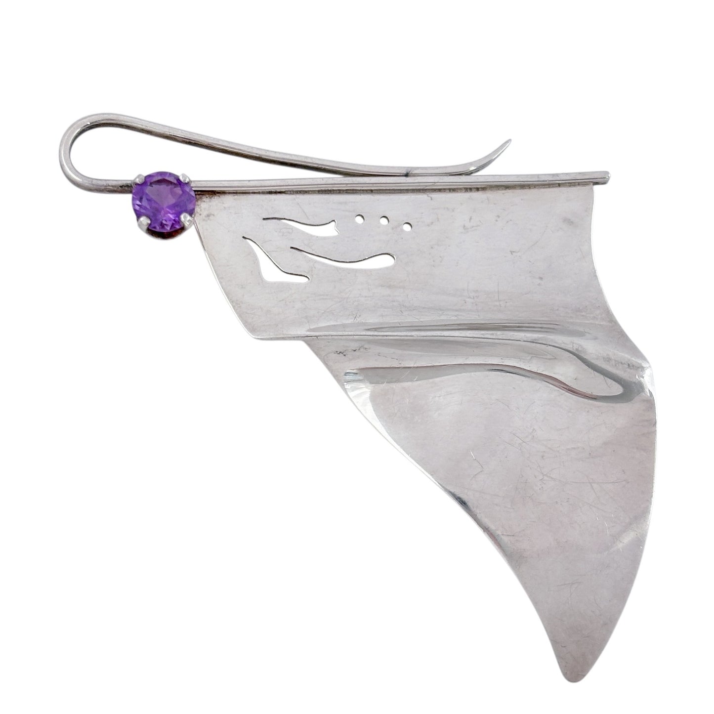 Vintage Sterling Silver 925 Amethyst Abstract Butterfly Brooch