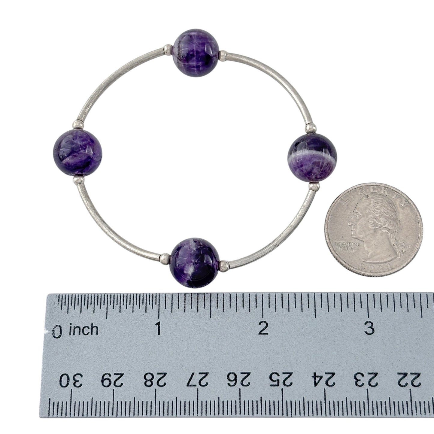 Vintage Sterling Silver 925 Amethyst Stretch Bracelet 6.75"
