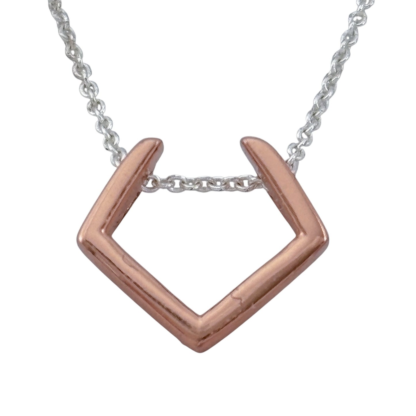 Vintage Sterling Silver 925 Rose Gold Geometric Pendant Necklace Size 16"-18"