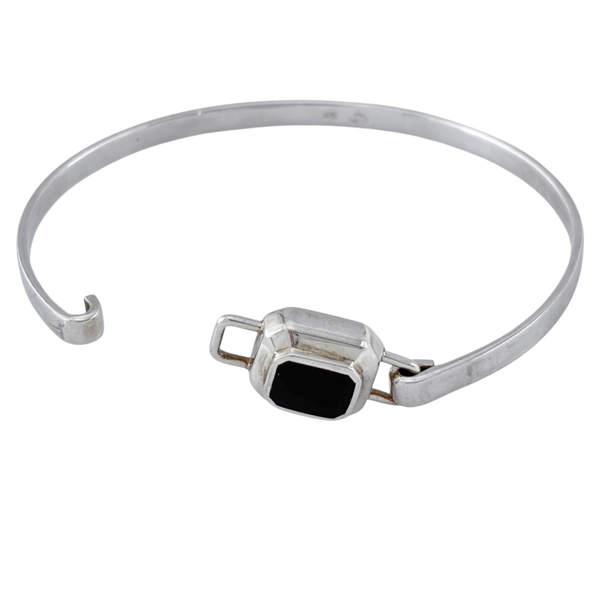 Vintage Sterling Silver 925 Onyx Bangle Bracelet 7.25"
