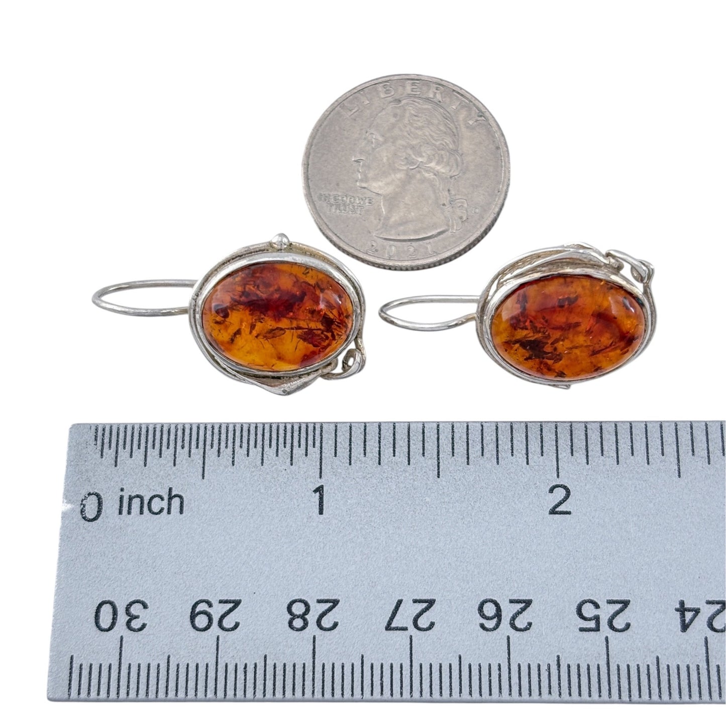 Vintage Sterling Silver 925 Amber Drop Earrings