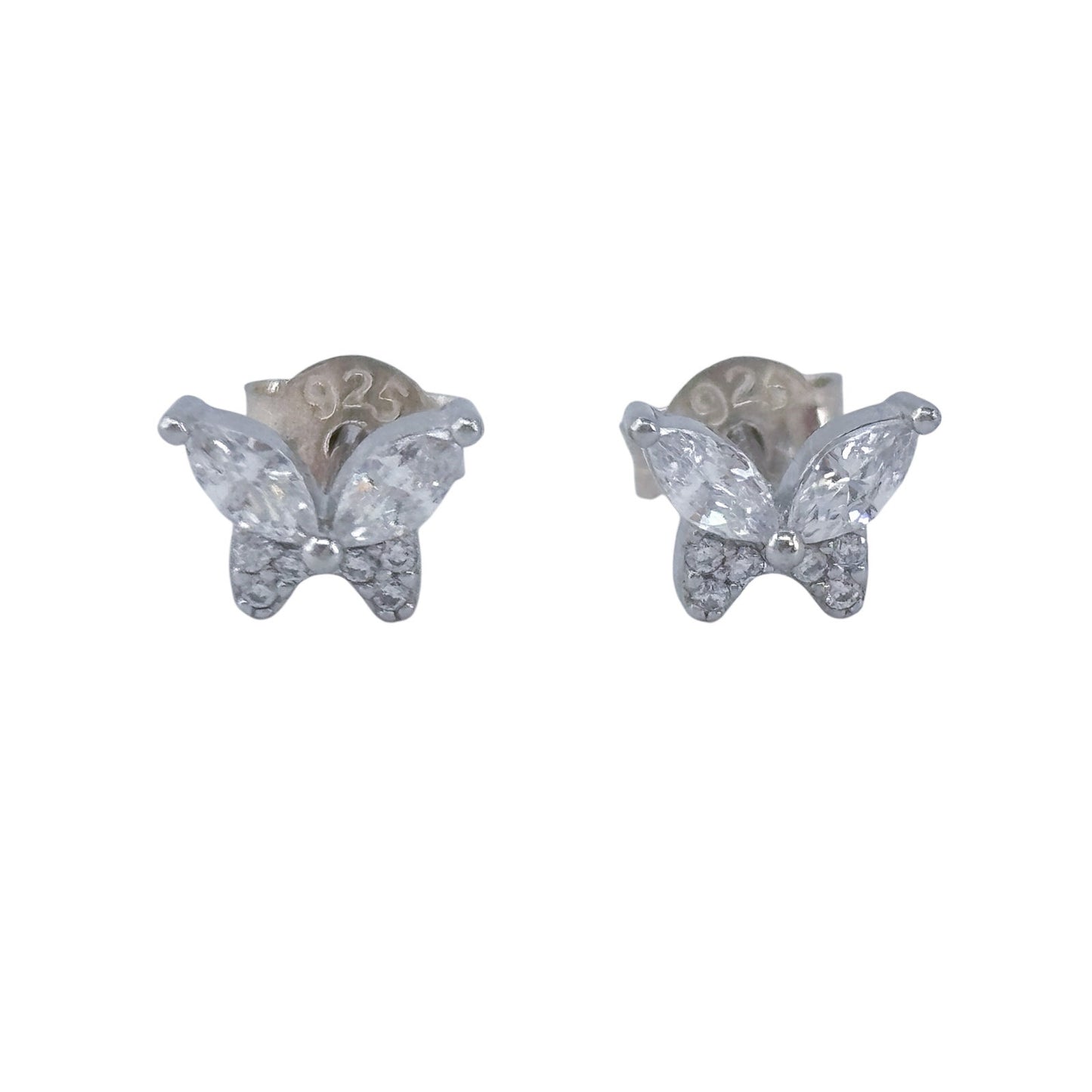 Vintage Sterling Silver 925 Cubic Zirconia Butterfly Stud Earrings