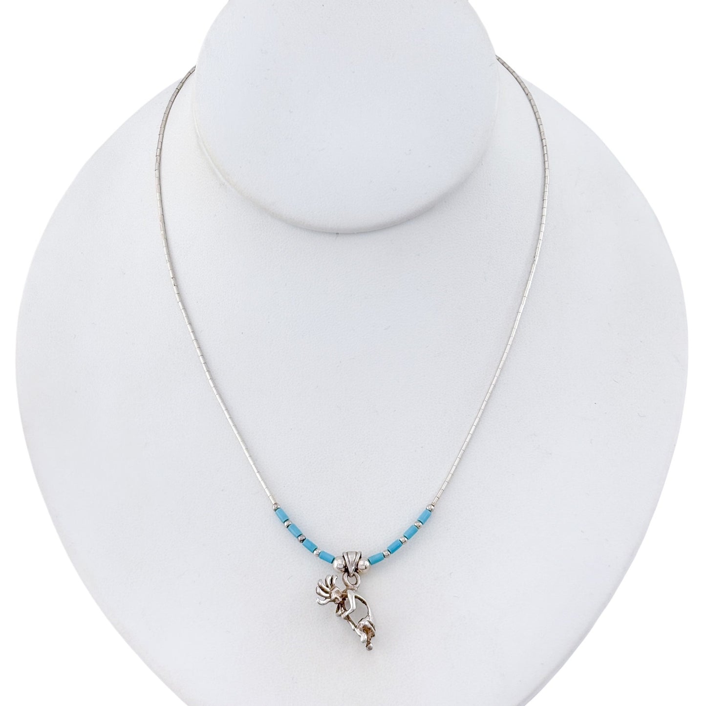 Vintage Sterling Liquid Silver 925 Turquoise Kokopelli Necklace 16.5"
