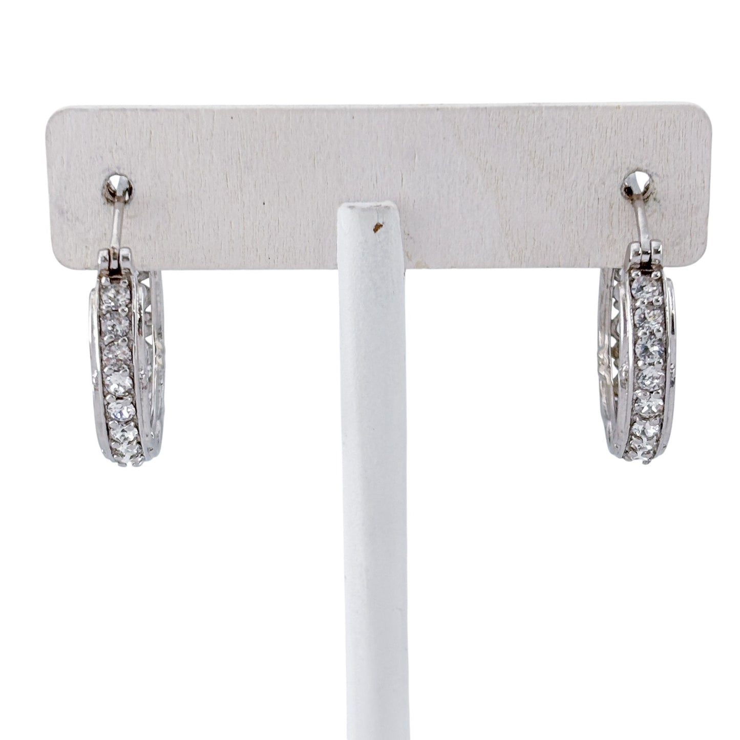 Vintage Sterling Silver 925 Cubic Zirconia Hoop Earrings