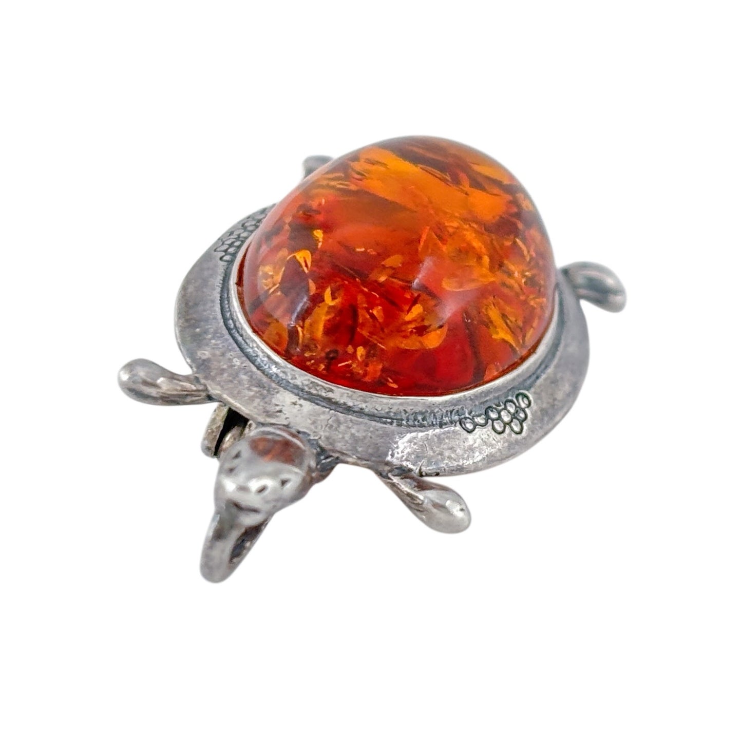 Vintage Sterling Silver 925 Amber Turtle Brooch