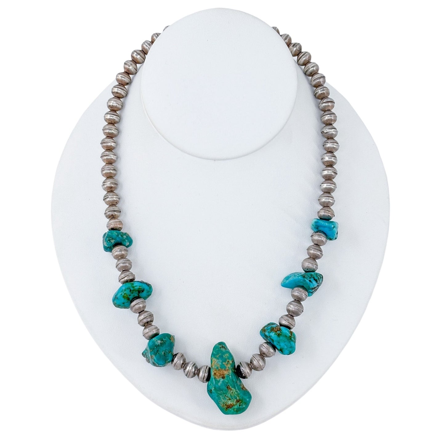 Southwest Sterling Silver 925 Navajo Pearl Turquoise Nugget Necklace 19"