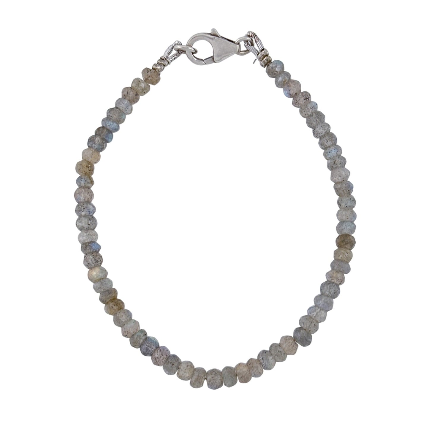 Vintage Sterling Silver Labradorite Bead Bracelet 6.5"