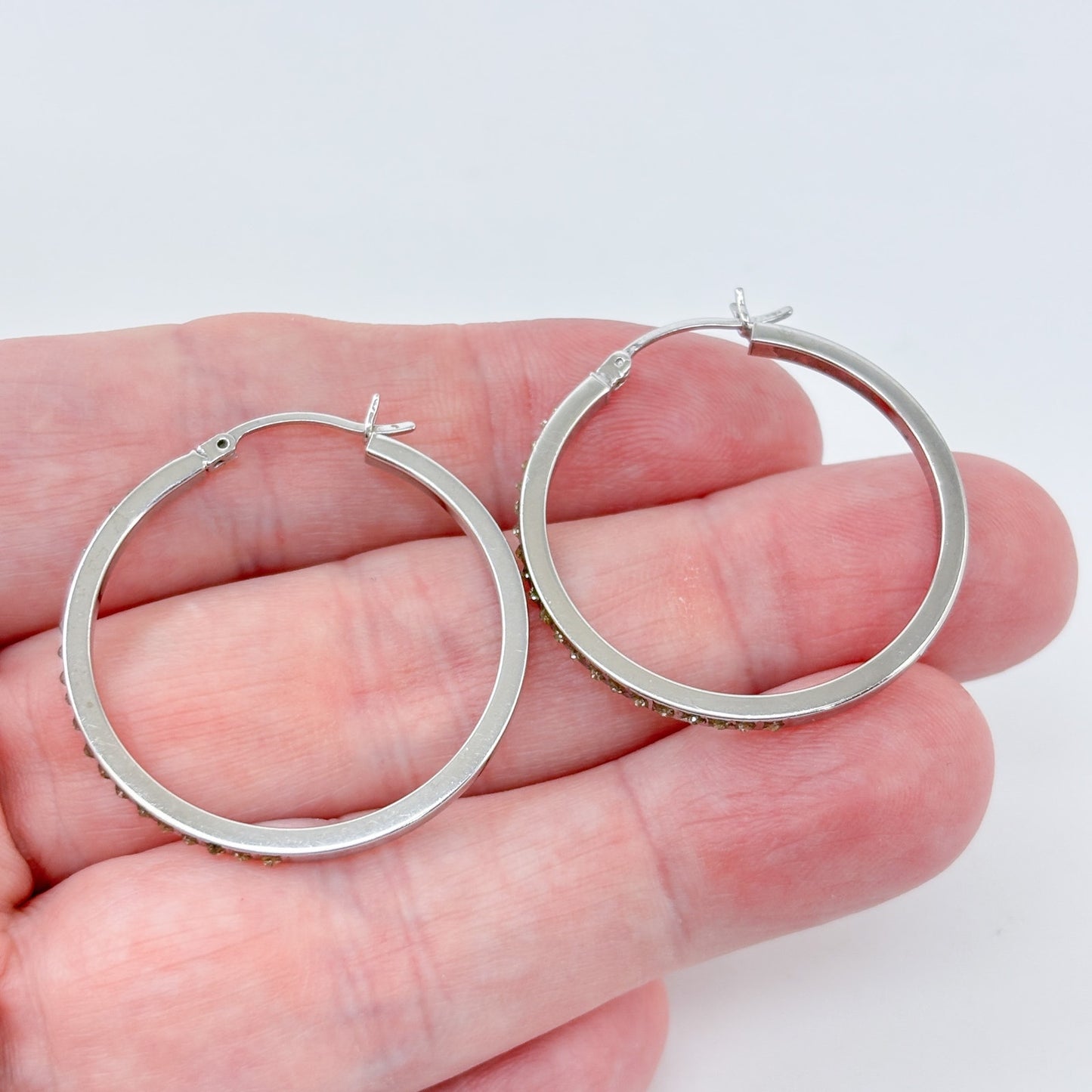 Vintage Sterling Silver 925 Diamond and Resin Hoop Earrings
