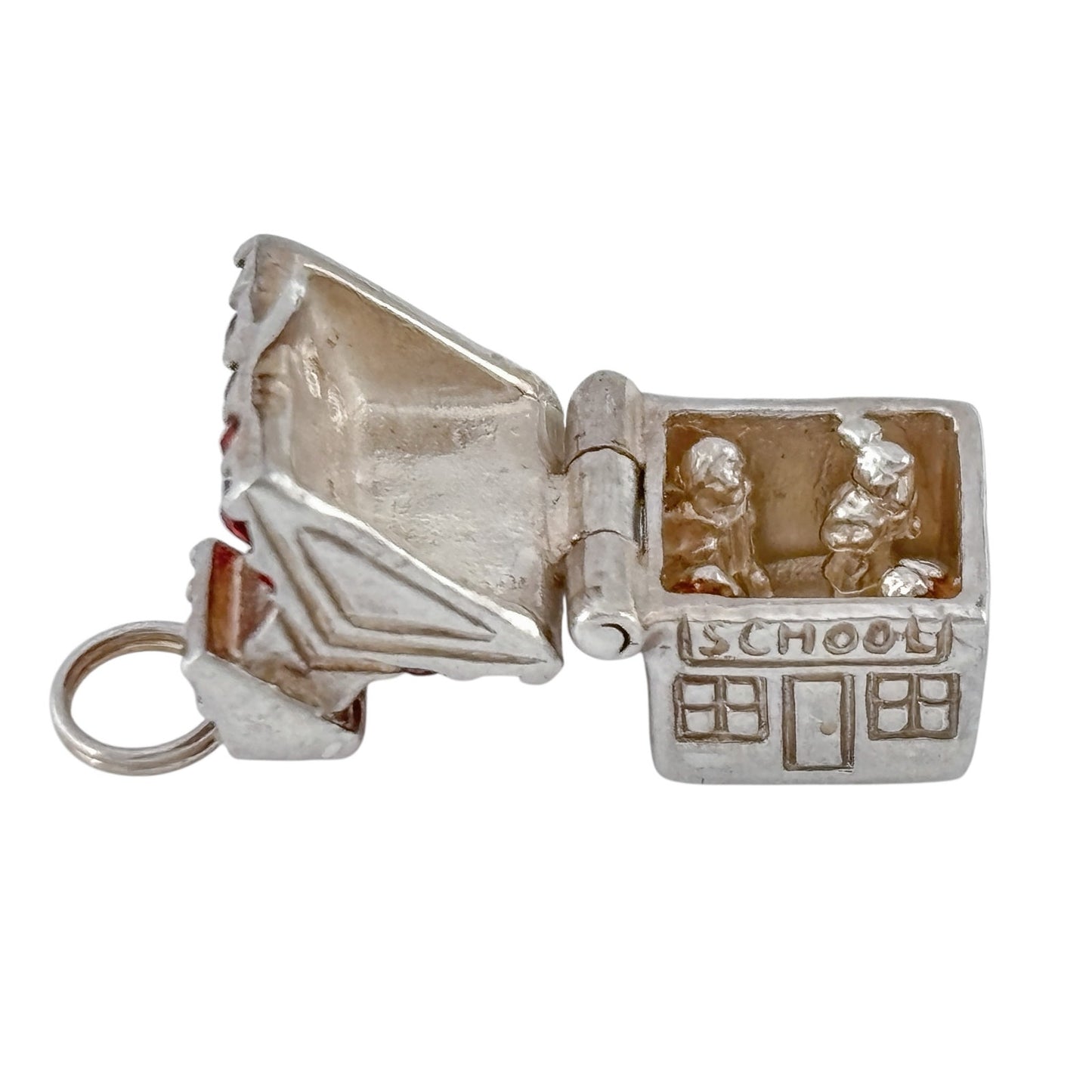 Vintage Jezlaine Sterling Silver 925 Red Crystal Schoolhouse Charm