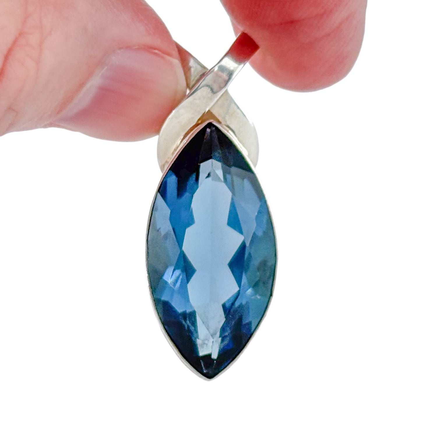 Vintage Sterling Silver 925 Blue Glass Marquise Pendant