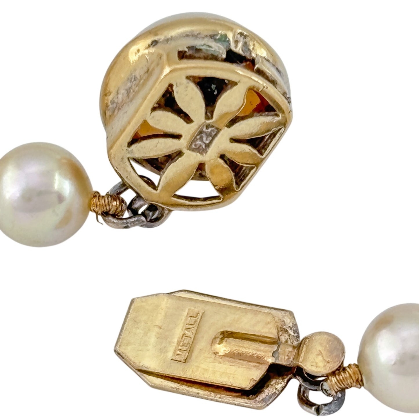 Vintage Gold-Tone Sterling Silver 925 Pearl Bracelet 7"