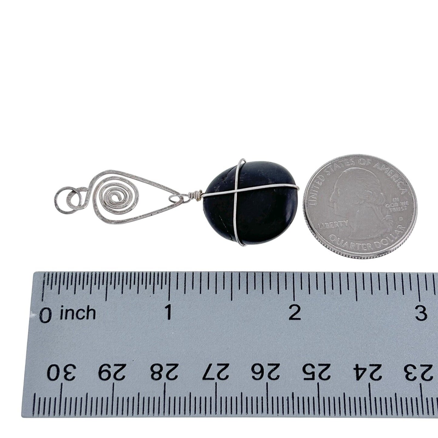 Silver-Tone Wire Wrapped Onyx Healing Stone Pendant