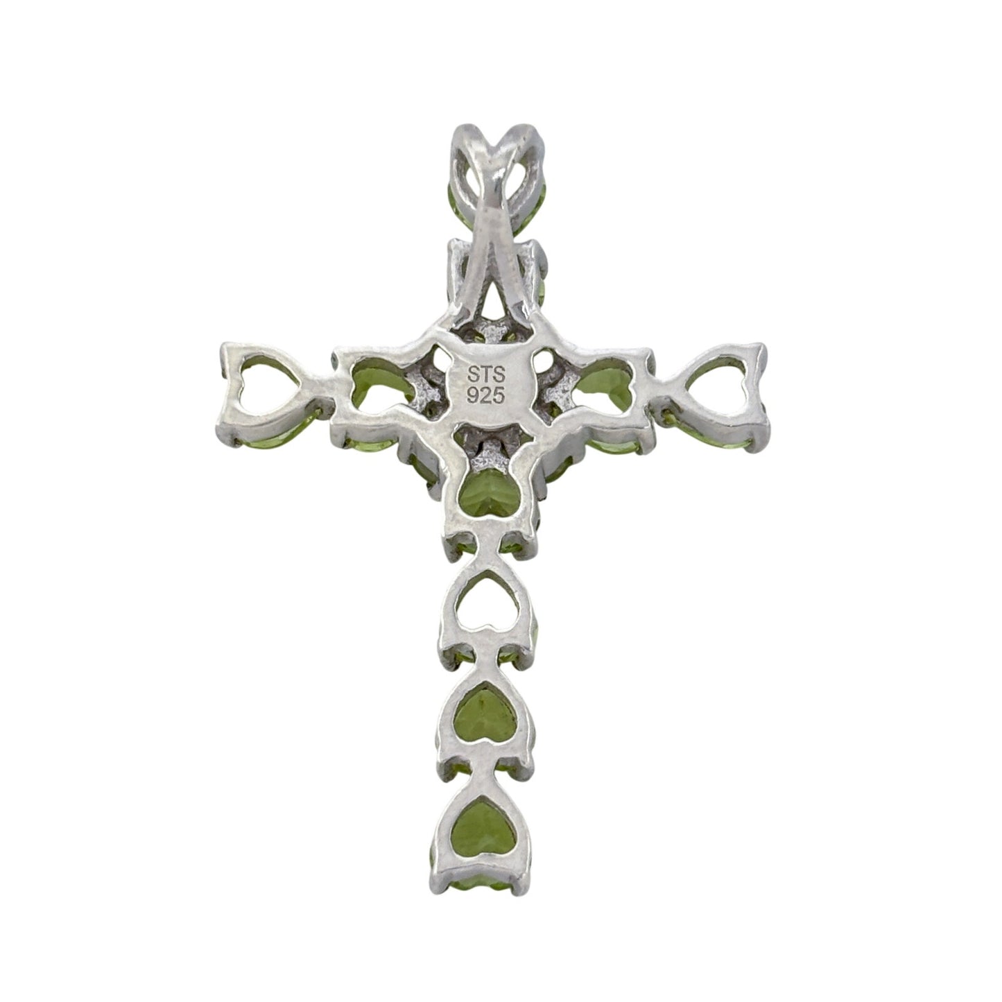 Vintage Sterling Silver 925 Heart Peridot Cross Pendant