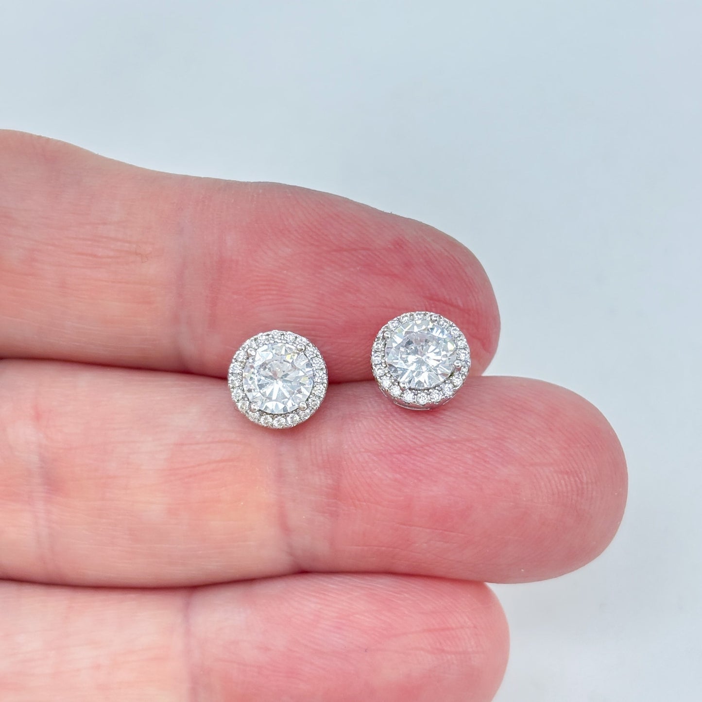 Vintage Sterling Silver 925 Cubic Zirconia Halo Stud Earrings