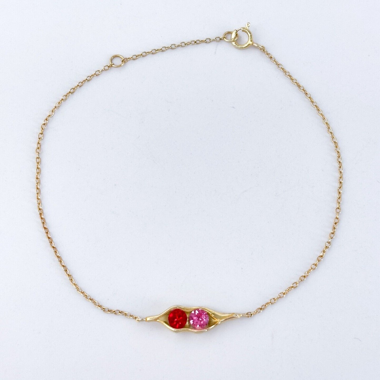Sterling Silver Gold-Tone Pea Pod Pink Red Cubic Zirconia Bracelet 7.25"-8.25"