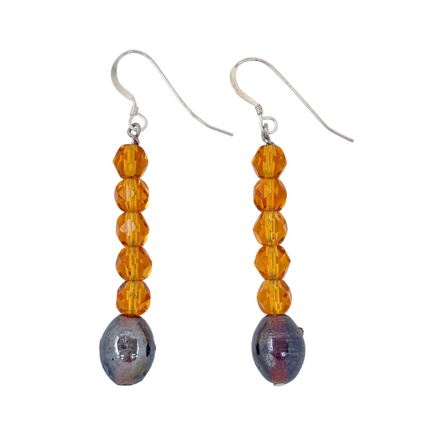 Vintage Sterling Silver 925 Orange Crystal Drop Earrings