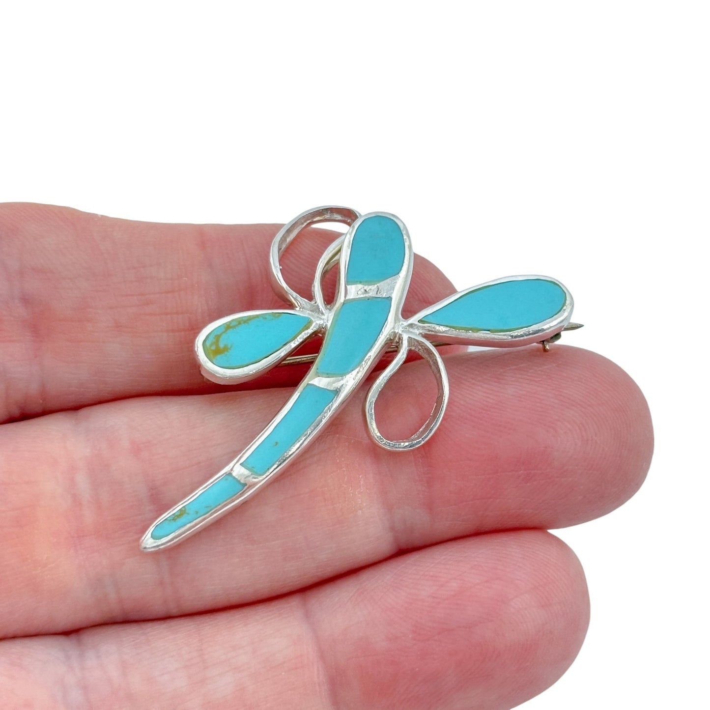 Vintage Sterling Silver 925 Magnesite Dragonfly Brooch Pendant