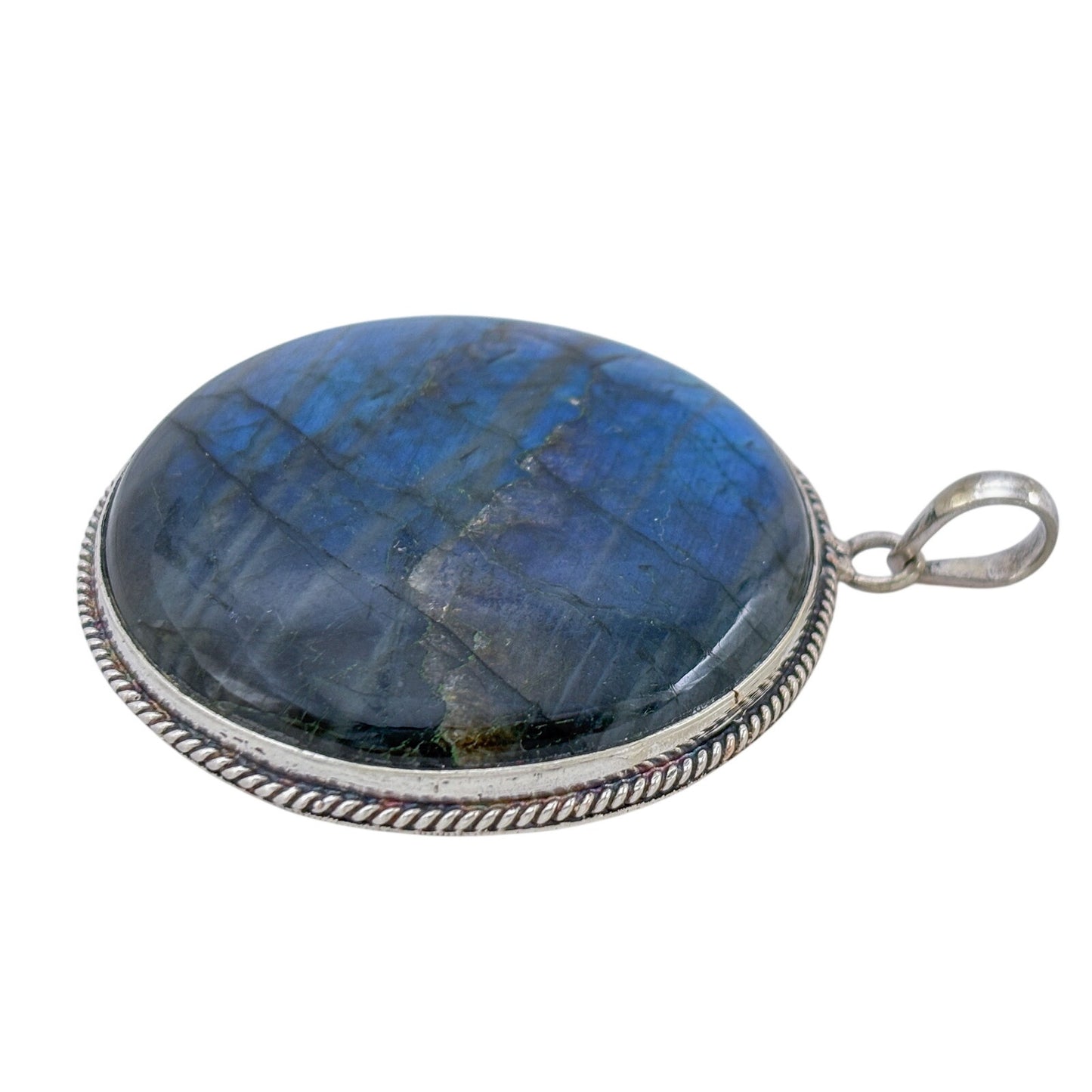 Vintage Sterling Silver 925 Round Labradorite Pendant