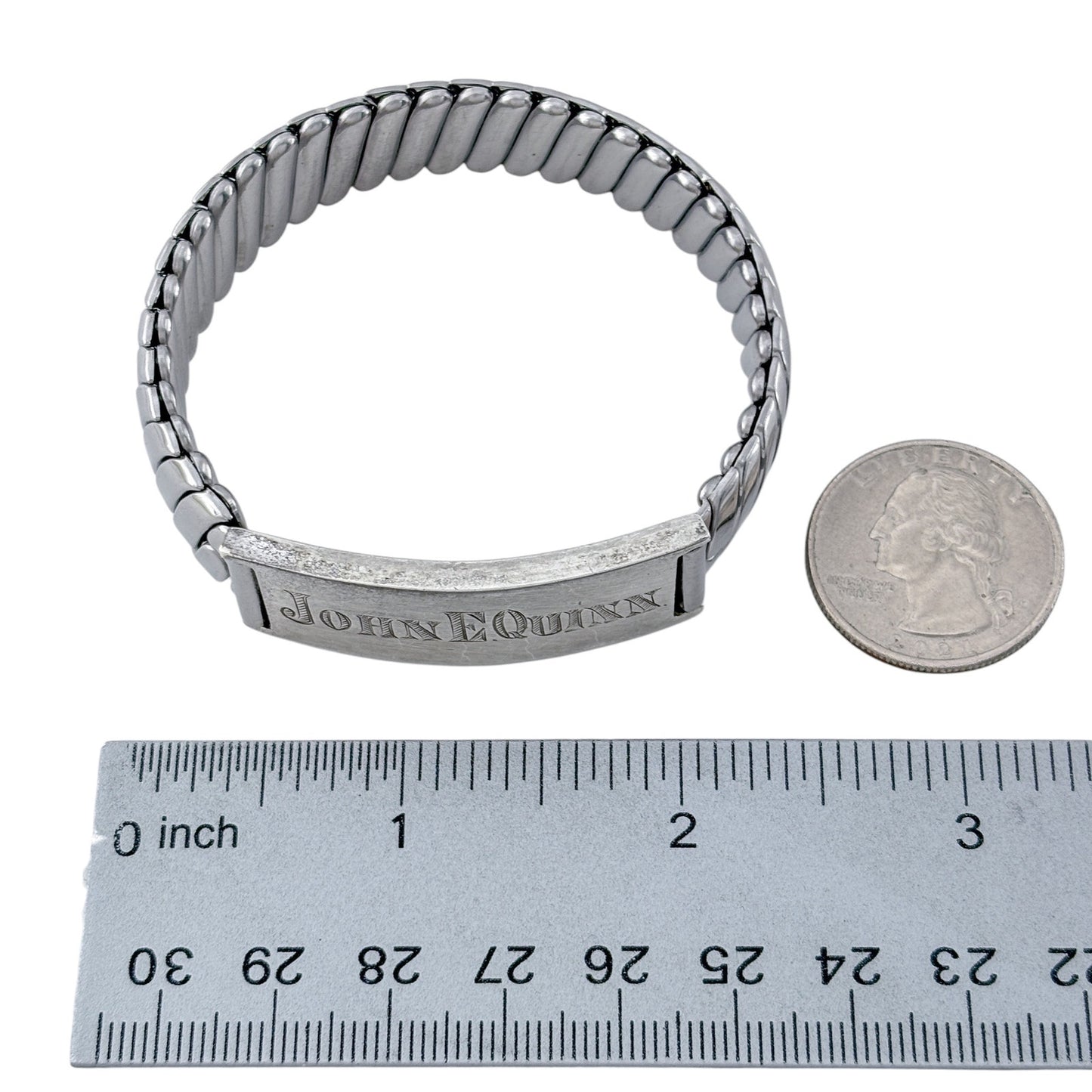 Vintage Silver-Plated Flex-Let 6.5 inch ID Bracelet “John E Quinn”