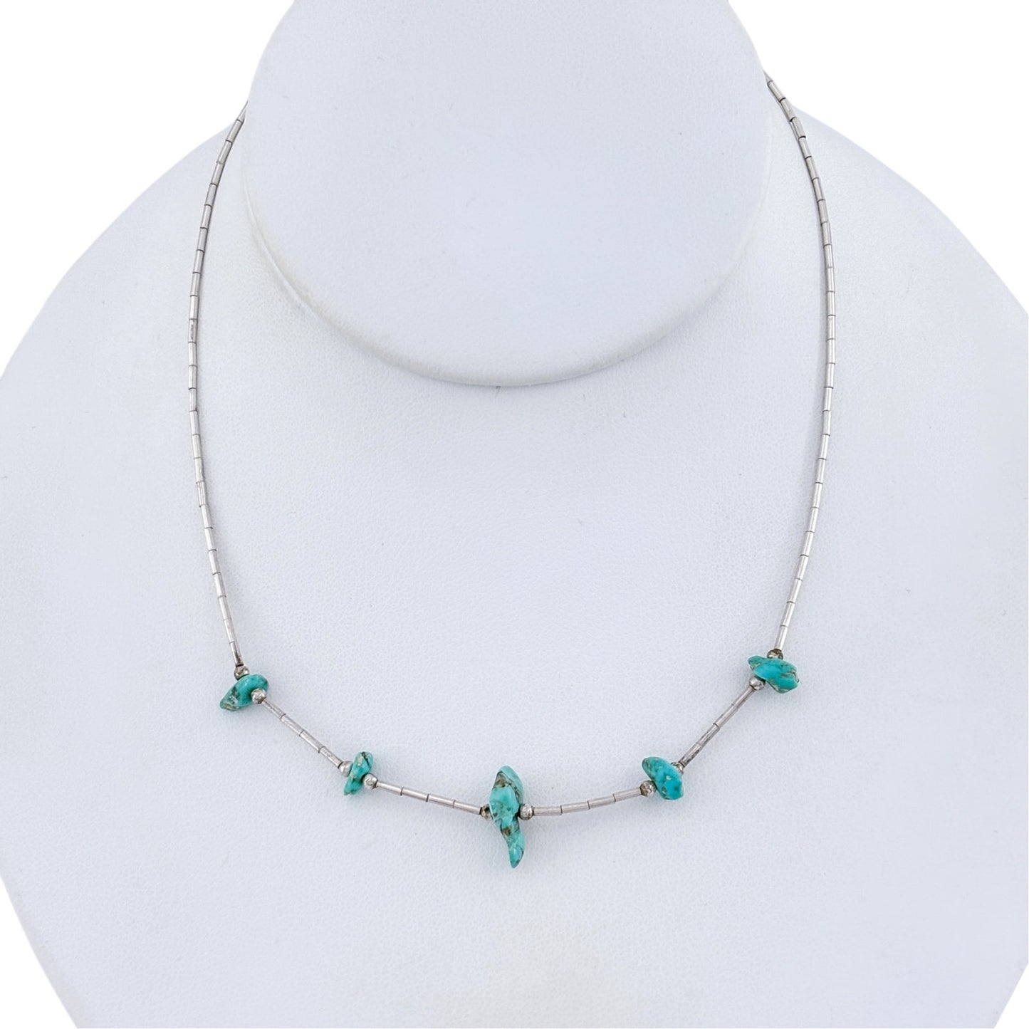 Vintage Sterling Silver Turquoise Liquid Silver Necklace 15"