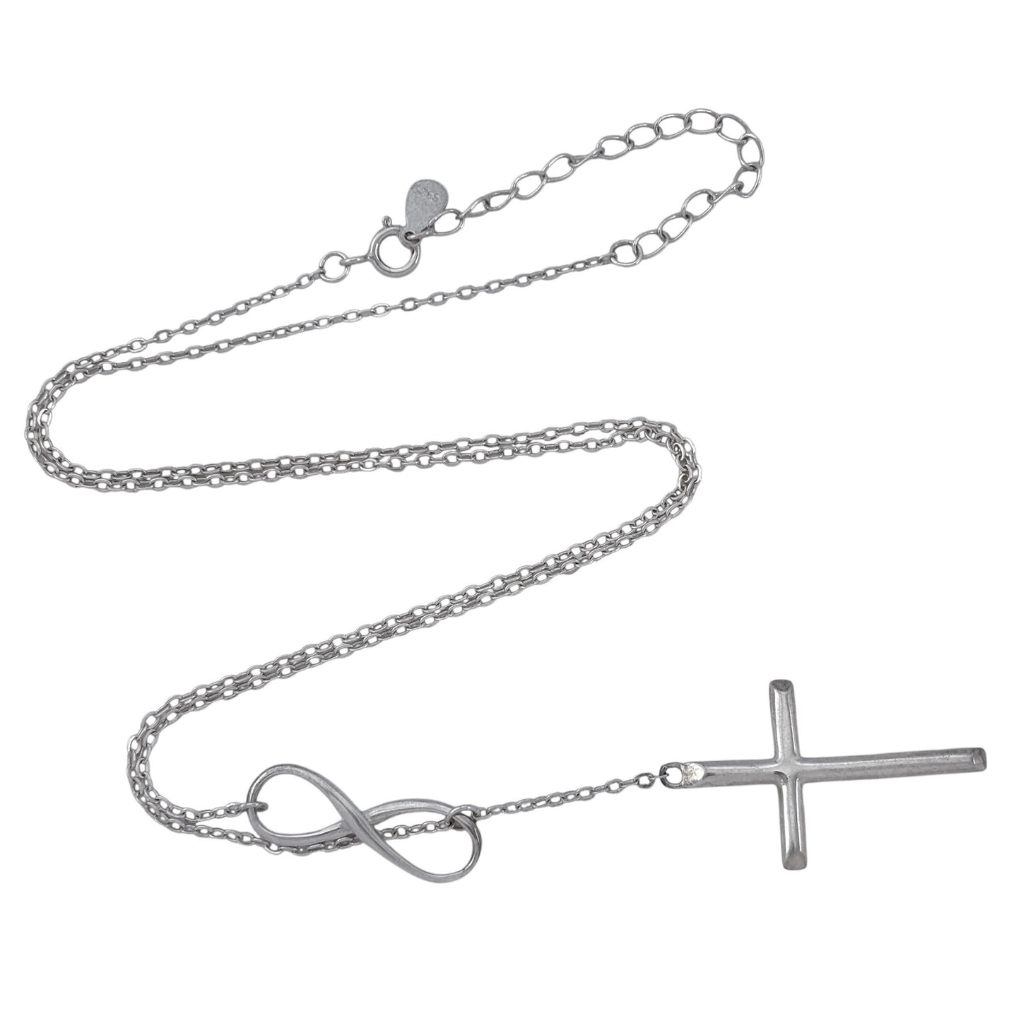 Vintage Sterling Silver 925 Infinity Cross Pendant Necklace 16.5"-18.5"