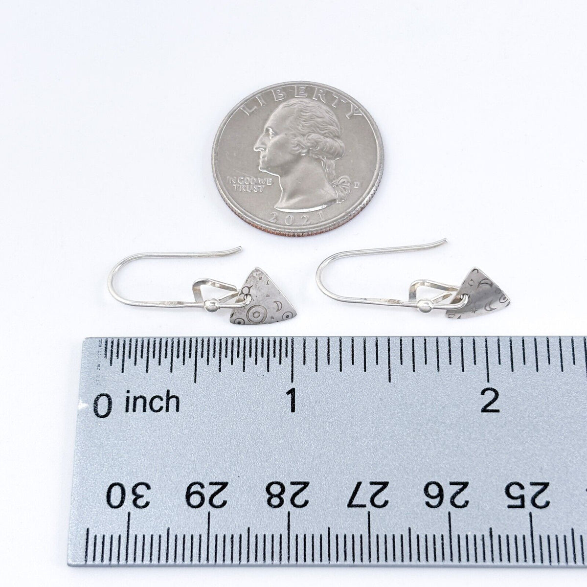 Vintage Sterling Silver 925 Etched Triangle Dangle Earrings