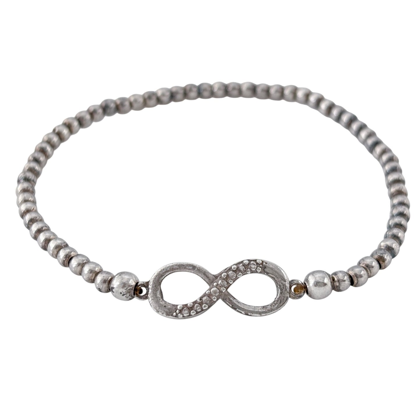 Vintage Sterling Silver Infinity Diamond Bead Bracelet 6.5"