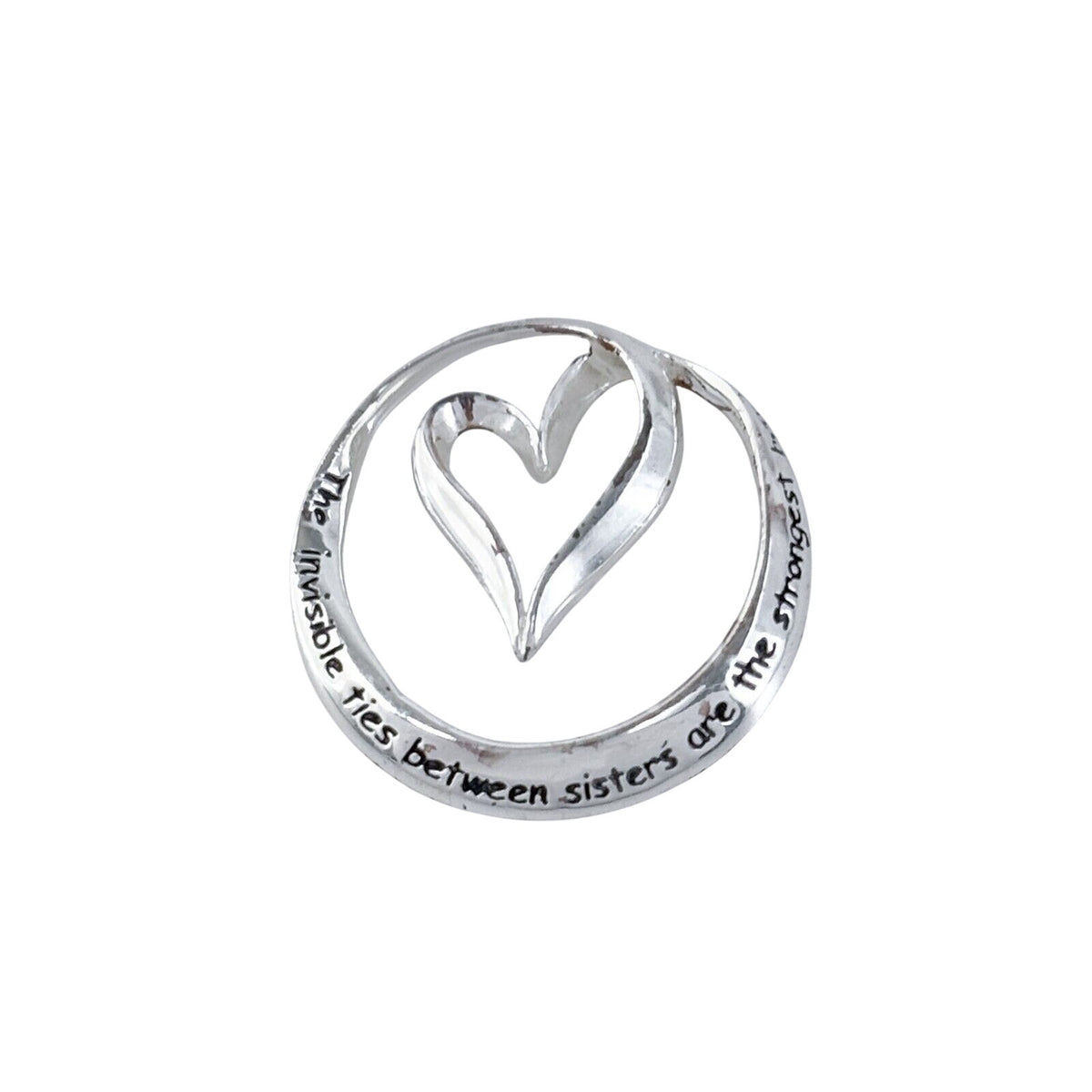 Vintage Sterling Silver 925 Sisters Heart Message Pendant