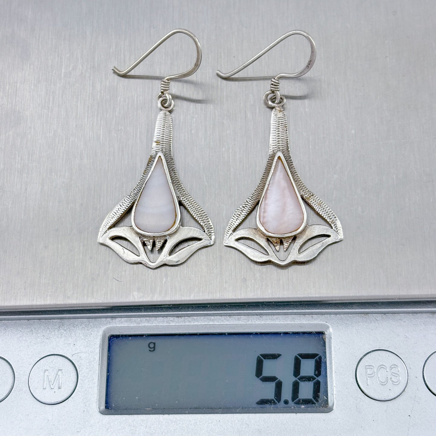 Vintage Sterling Silver 925 Mother of Pearl Dangle Earrings