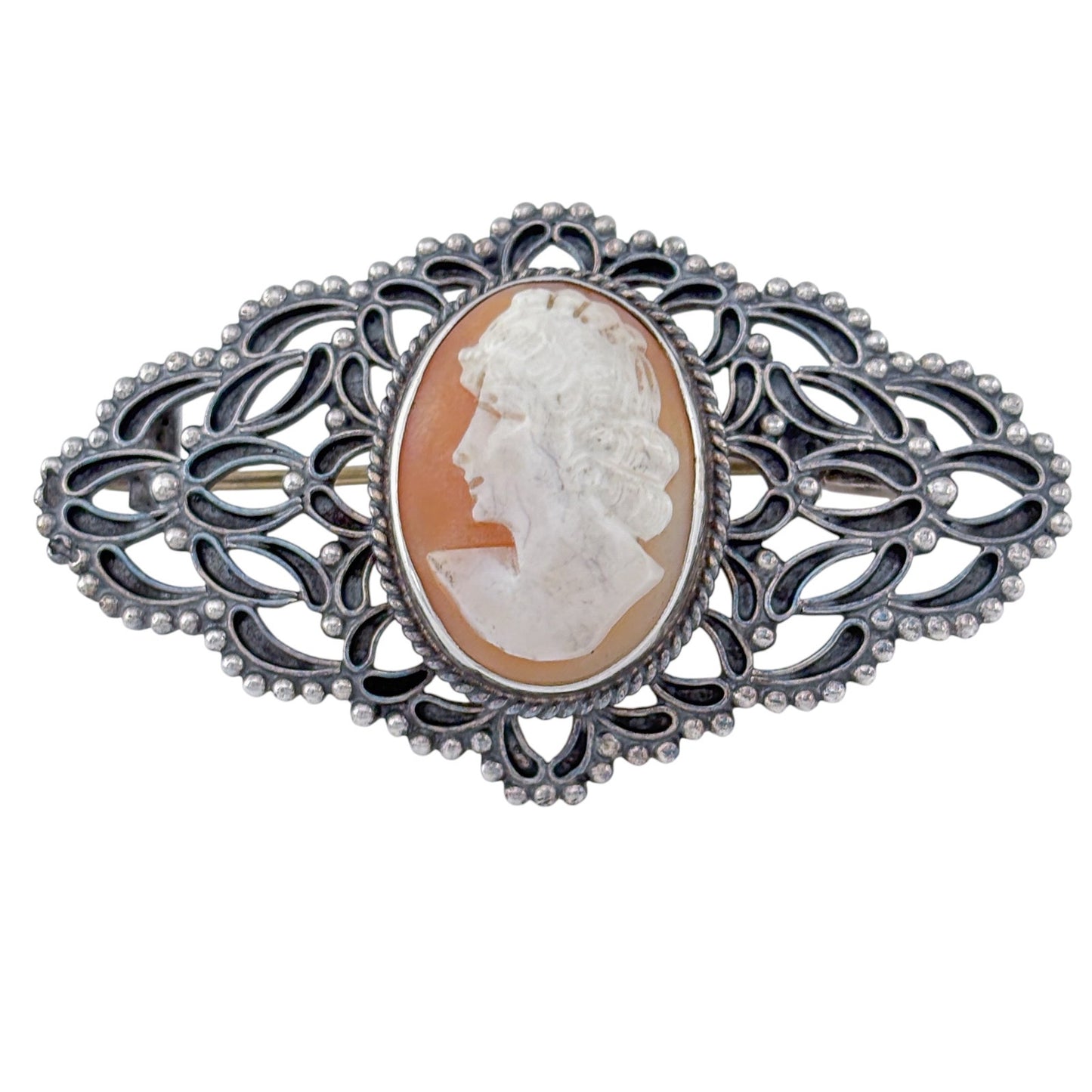 Vintage Sterling Silver 925 Shell Cameo Brooch