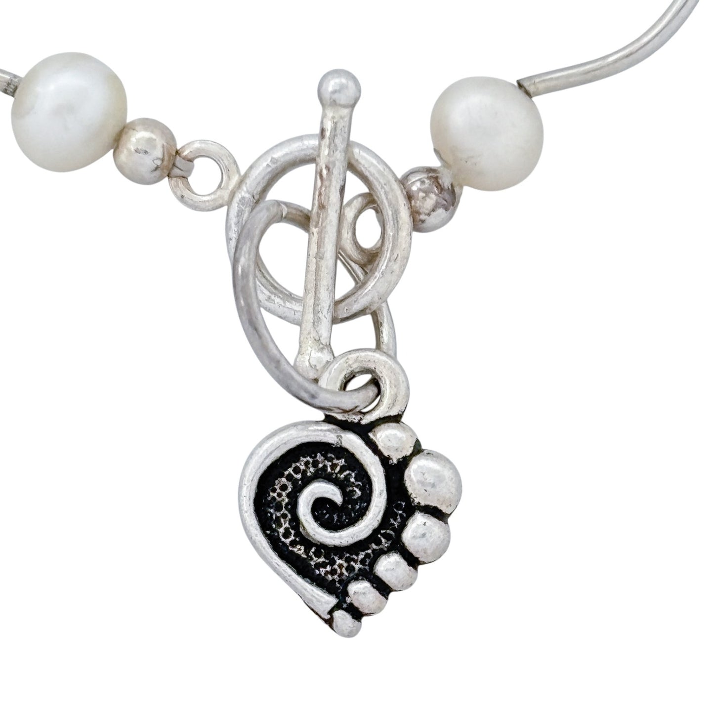 Vintage Sterling Silver 925 Pearl Heart Charm Bracelet 7"
