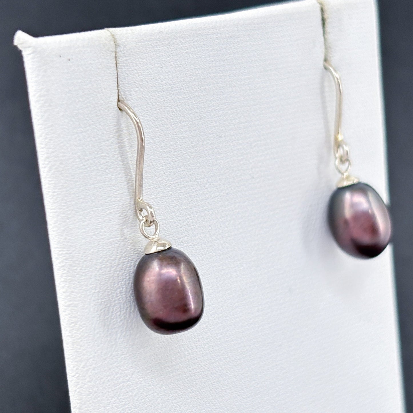 Estate Sterling Silver 925 Purple Egg Pearl Dangle Earrings