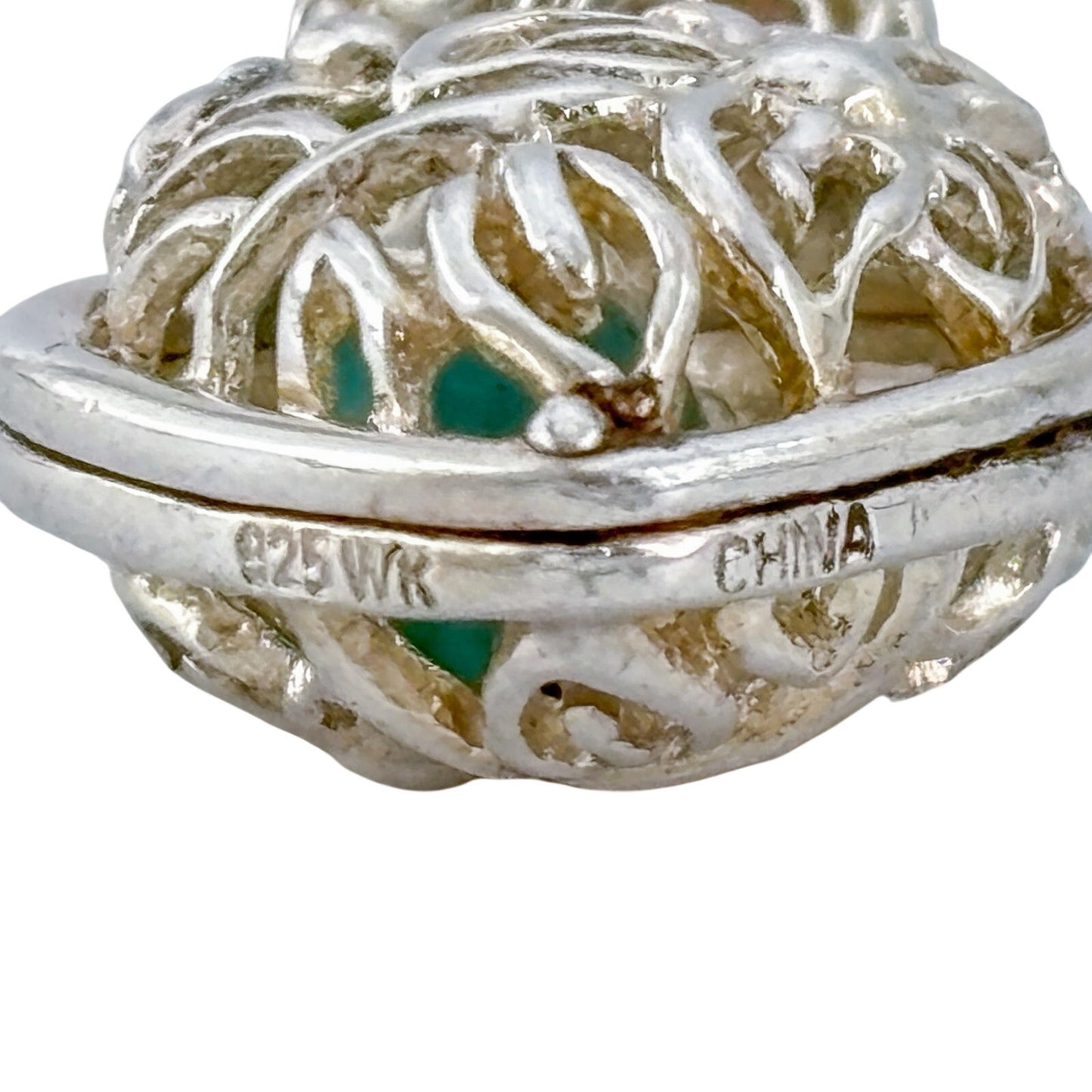 Vintage Sterling Silver 925 Green Stone Heart Cage Pendant