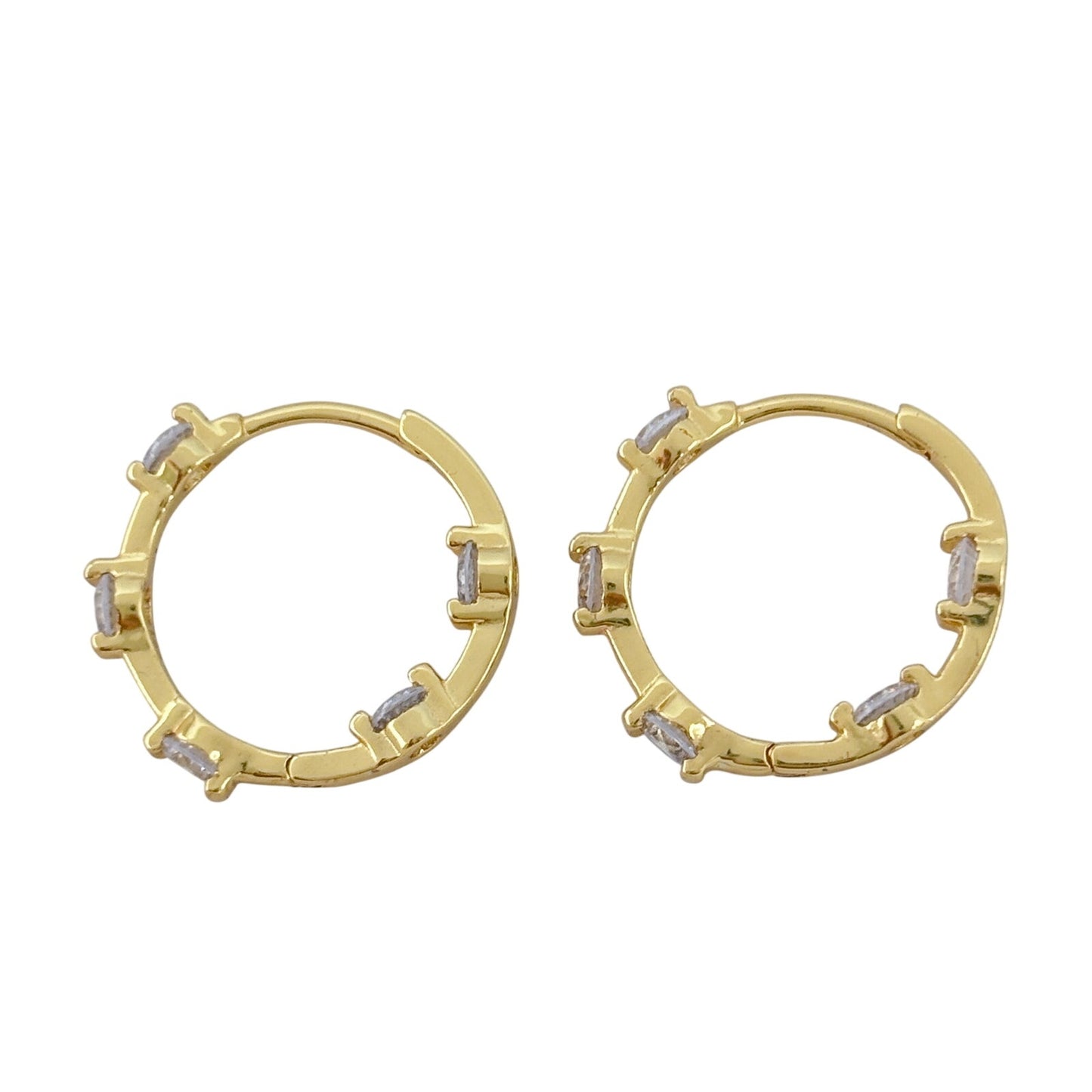 Vintage Gold-Tone Sterling Silver 925 Cubic Zirconia Huggie Hoop Earrings