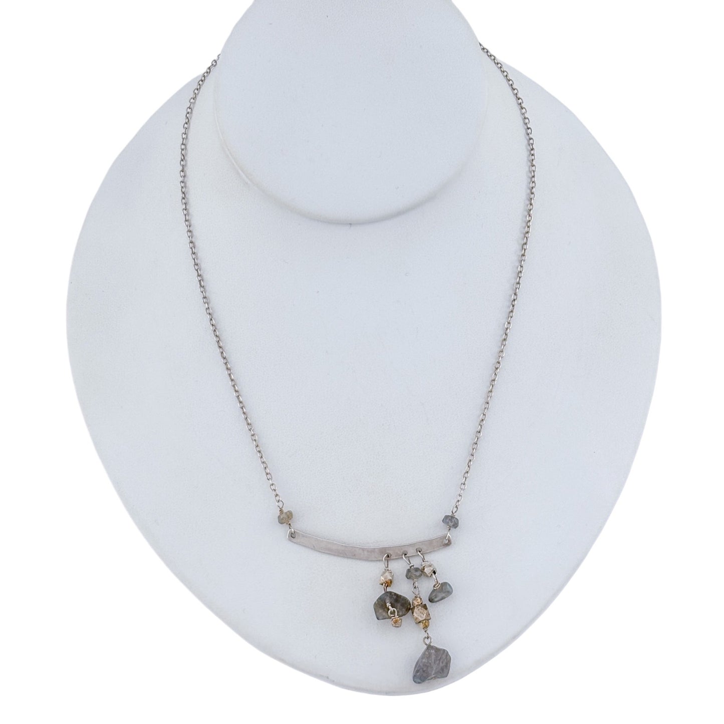 Vintage Sterling Silver 925 Labradorite Bar Necklace 16-18"