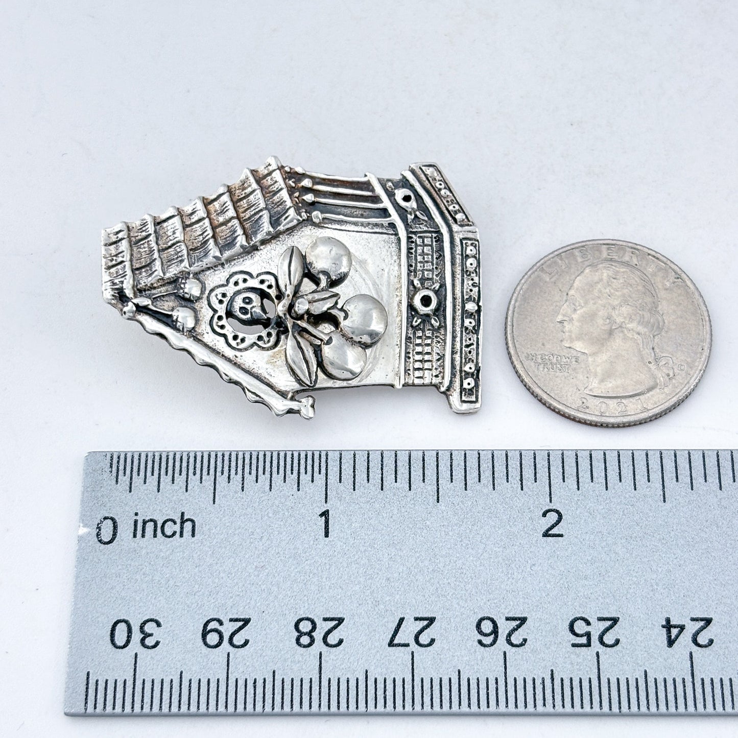 Vintage Mary Engelbreit MEINK Sterling Silver 925 Birdhouse Cherry Brooch