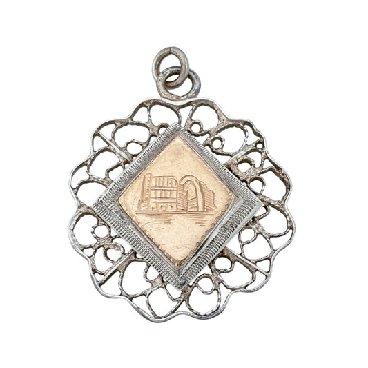Antique Sterling Silver 925 Gold-Tone Etched Pendant