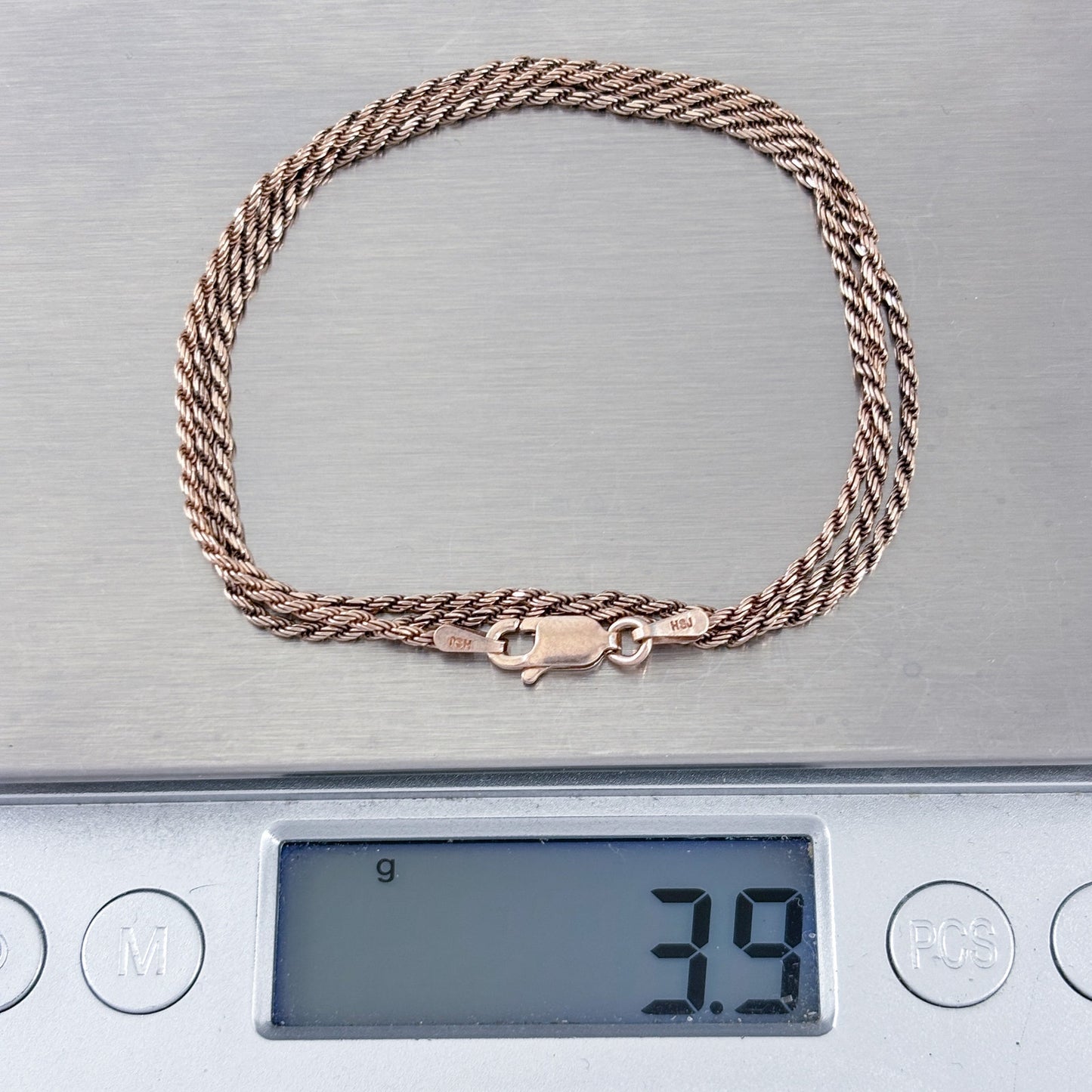 Vintage Italian Rose Gold-Tone Sterling Silver 925 Rope Link Chain Necklace 20"