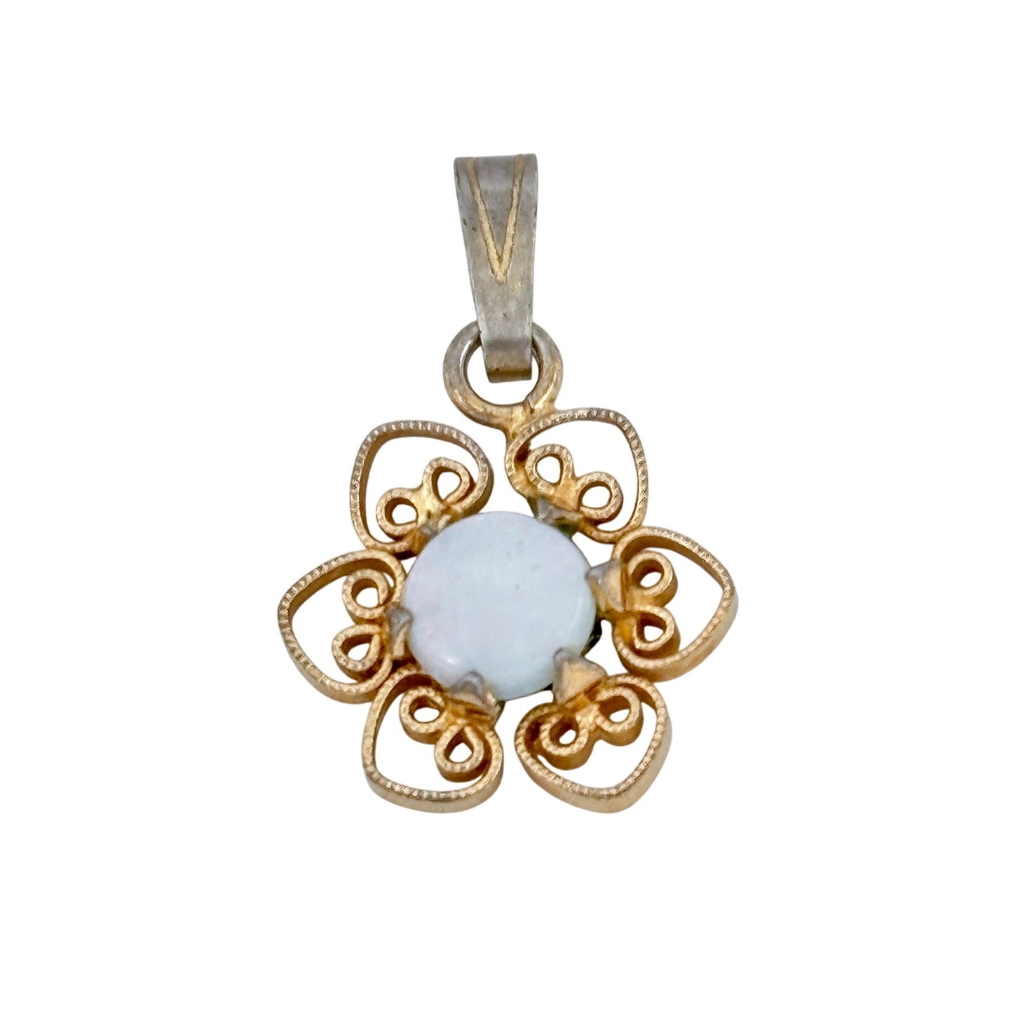 Vintage 14K Gold Filled Opal Flower Pendant
